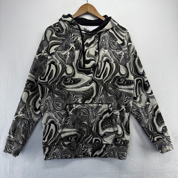 Gymshark Sweatshirt Men's Medium Black Gray Hoodie Marble Dyed Hoodie Workout - Picture 1 of 11